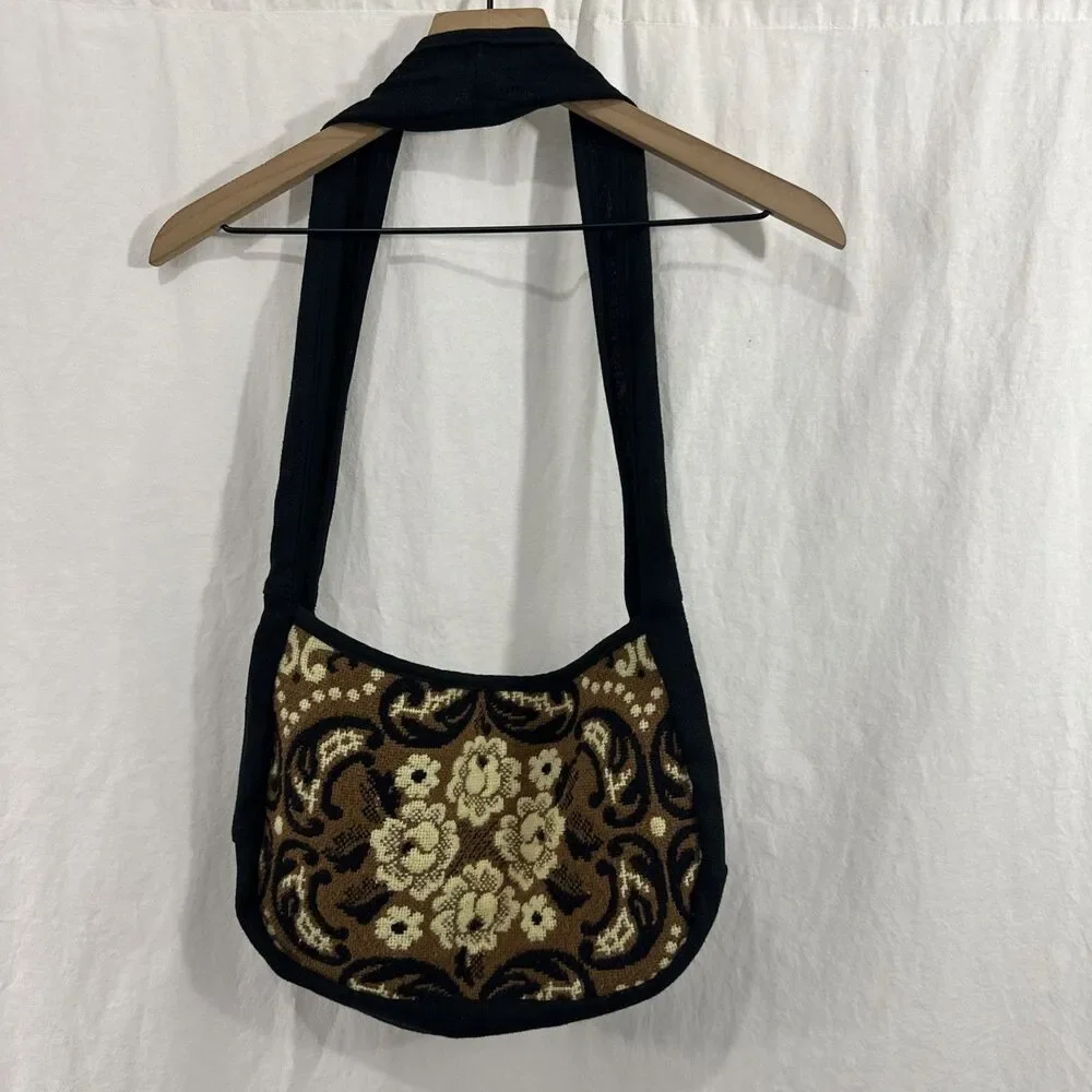 Unbranded Tapestry Black Cream Shoulder Bag Purse Womens O/S Boho Dark Romantic
